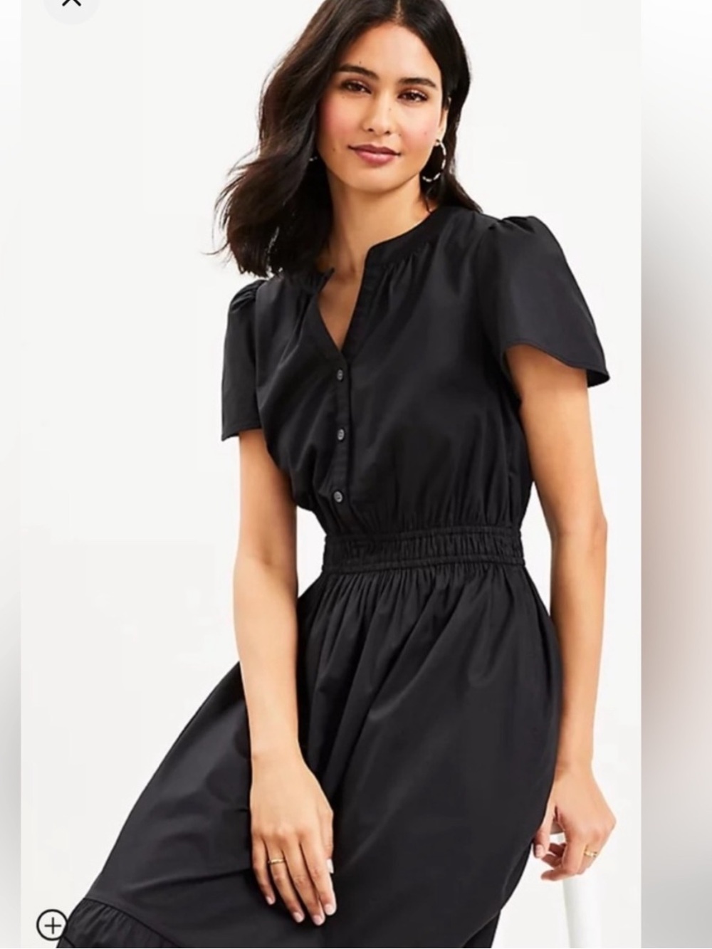 Loft Black Smocked Waist Midi Dress NWT Size Small Petite